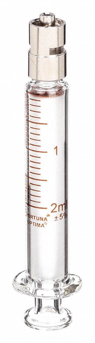Reusable Glass Syringe: 2 mL Capacity - mL, Luer Lock, Borosilicate Glass, Reusable