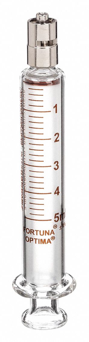 Reusable Glass Syringe: 5 mL Capacity - mL, Luer Lock, Borosilicate Glass, Reusable