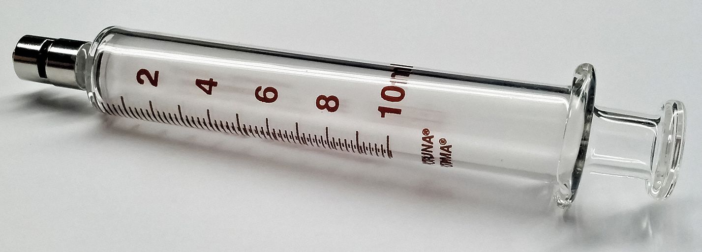 Reusable Glass Syringe: 10 mL Capacity, Glass