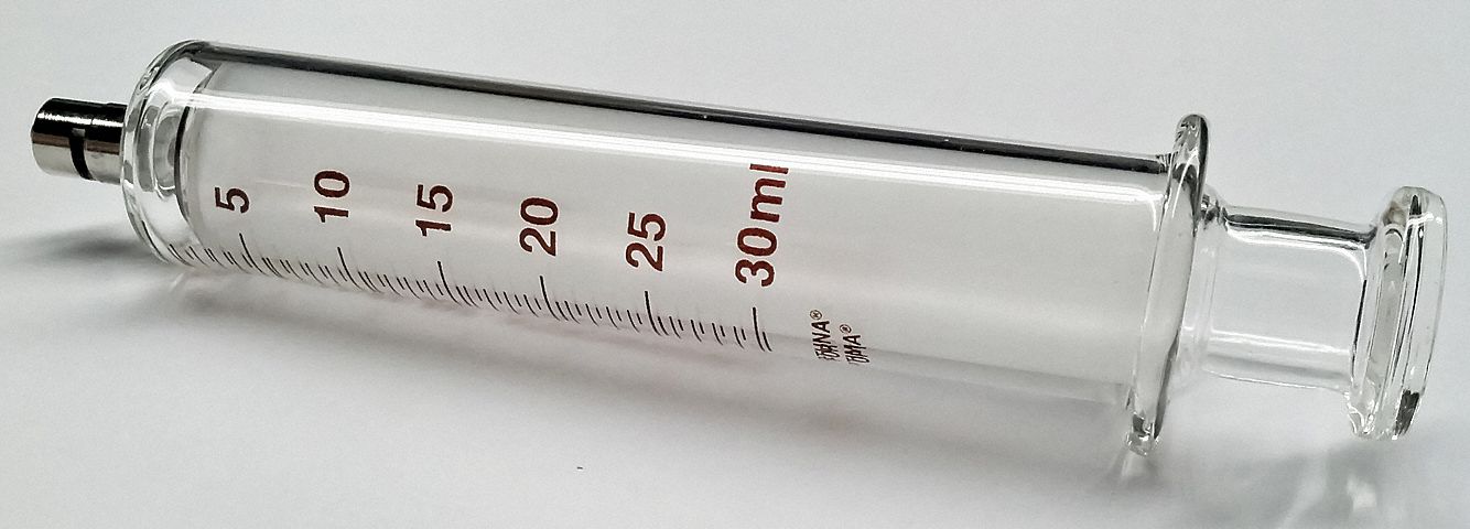 Reusable Glass Syringe: 30 mL Capacity, Glass