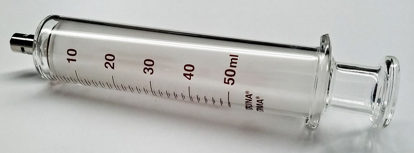 Reusable Glass Syringe: 50 mL Capacity, Glass