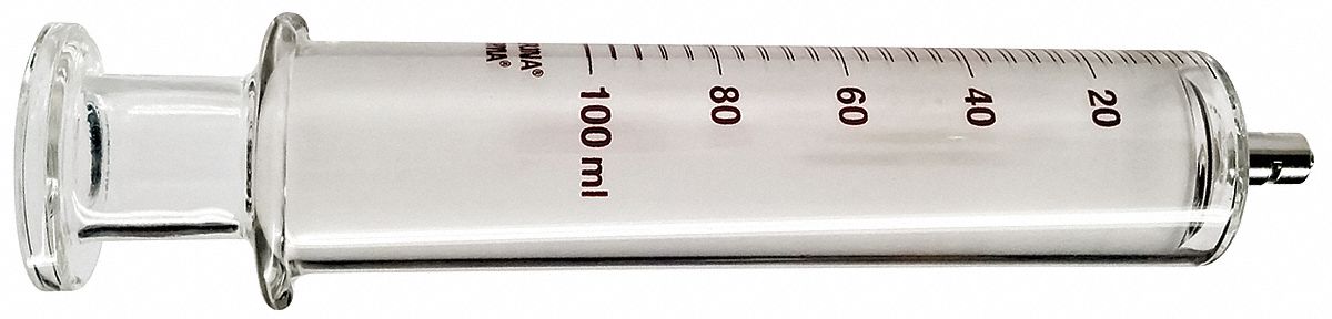 Reusable Glass Syringe: 100 mL Capacity, Glass