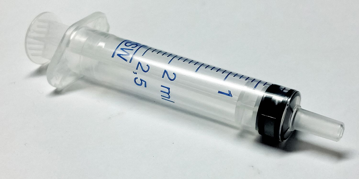 3-Part Disposable Syringe: 2.5 mL Capacity, Polypropylene, 100 PK