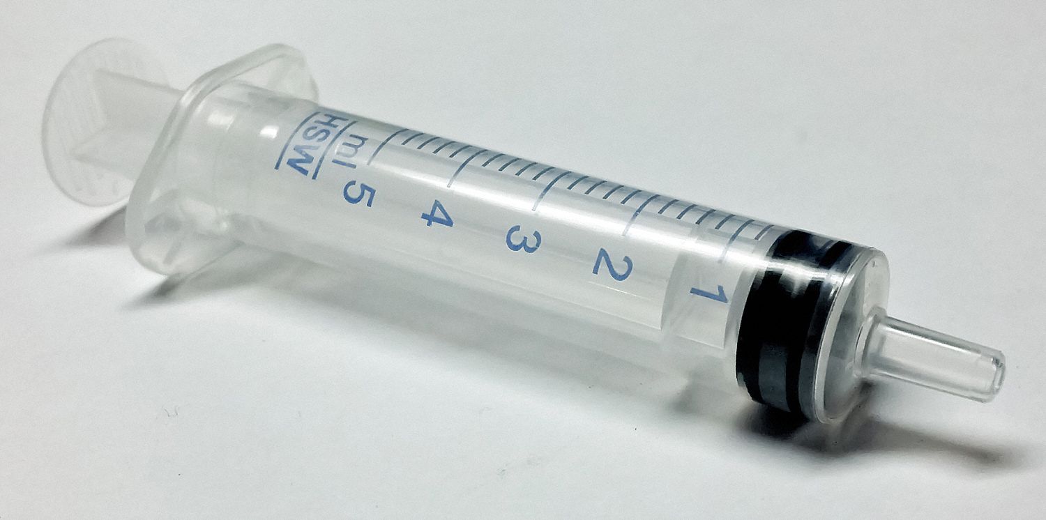 3-Part Disposable Syringe: 5 mL Capacity, Polypropylene, 100 PK