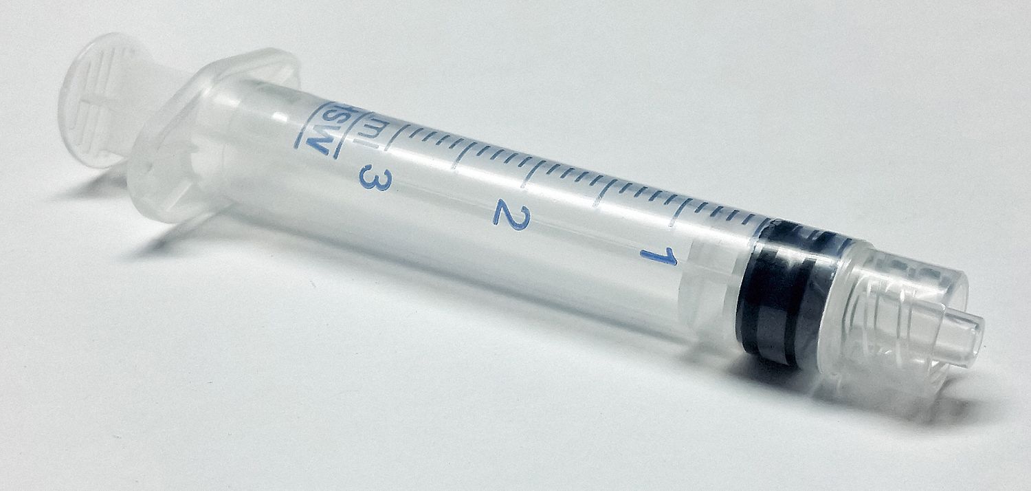 3-Part Disposable Syringe: 3 mL Capacity, Polypropylene, 100 PK