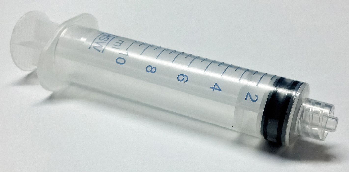 3-Part Disposable Syringe: 10 mL Capacity, Polypropylene, Polyisoprene, 100 PK