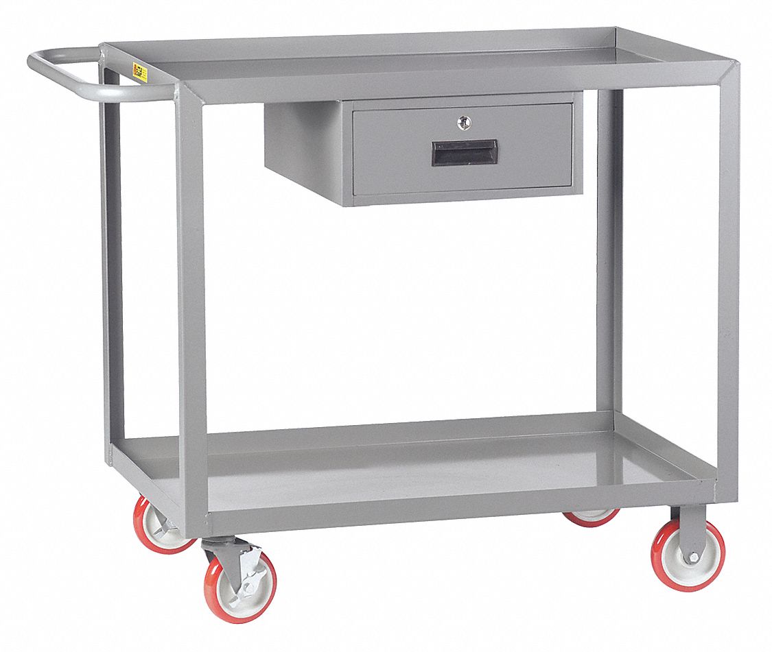 Utility Cart with Lipped Metal Shelves: 1, 200 lb Load Capacity, 48 in x 24 in, Flat