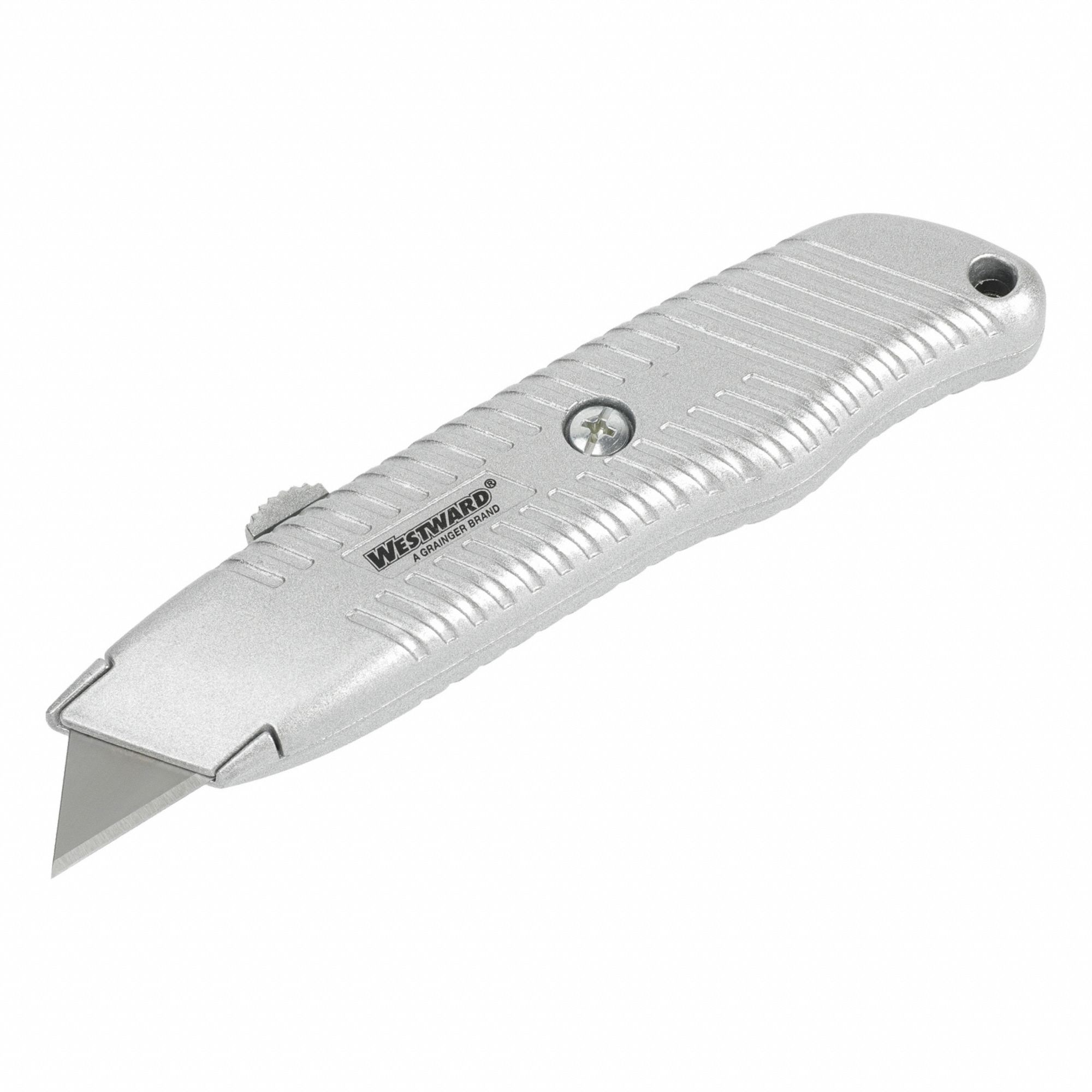Utility Knife: 6 in Overall Lg, Steel Std Tip, Aluminum, Silver, Quick-Change