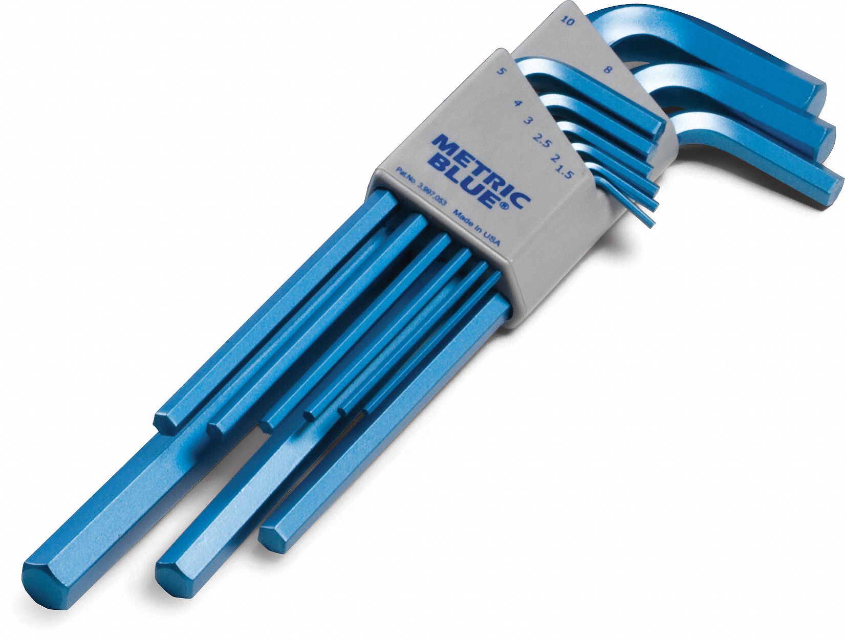 HEX KEY SET, METRIC, LONG, 9 PIECES, POUCH, SATIN, 2 TIPS, 3 IN TO 6 3/4 IN