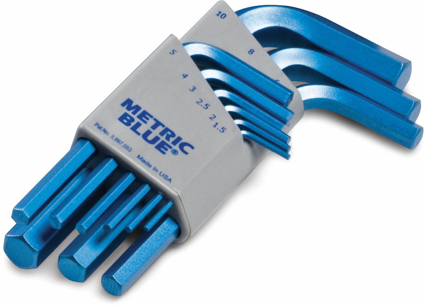 HEX KEY SET, METRIC, SHORT, 9 PIECES, POUCH, SATIN, 2 TIPS, 1 3/4 IN TO 4 5/16 IN