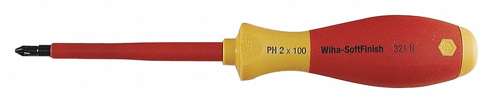 INSULATED PHILLIPS SCREWDRIVER, #0 TIP SIZE, 6 1/2 IN OVERALL L, 2 3/8 IN SHANK L