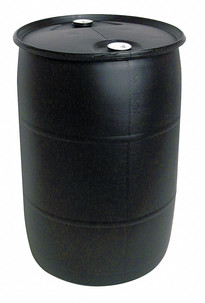 TRANSPORT DRUM, HDPE, 55 GALON, UNLINED/NO INTERIOR COATING, BLACK/BLACK