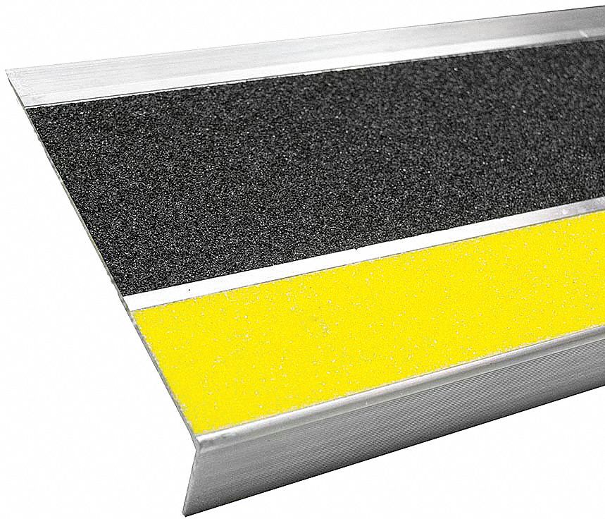 Black with Safety Yellow Front, Aluminum Stair Tread Cover, Installation Method: Fasteners, Beveled 