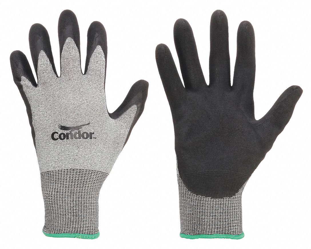 CONDOR Black Polyurethane Palm Dipped Safety Gloves M, ANSI Abrasion Level 3