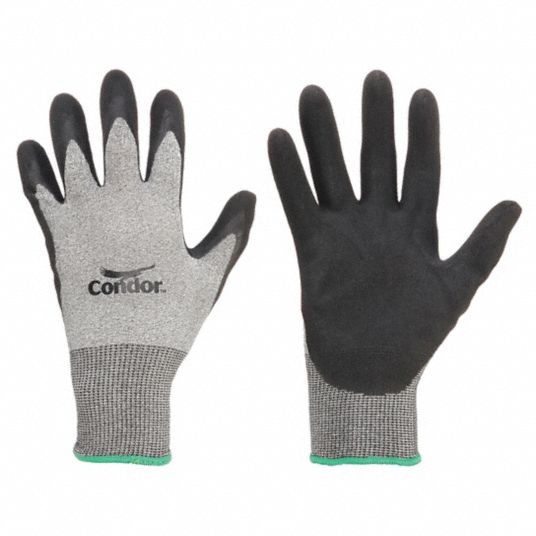 CONDOR Coated Gloves: S ( 7 ), Foam, Nitrile, Palm, Dipped, ANSI Abrasion  Level 4, Full Finger, 1 PR