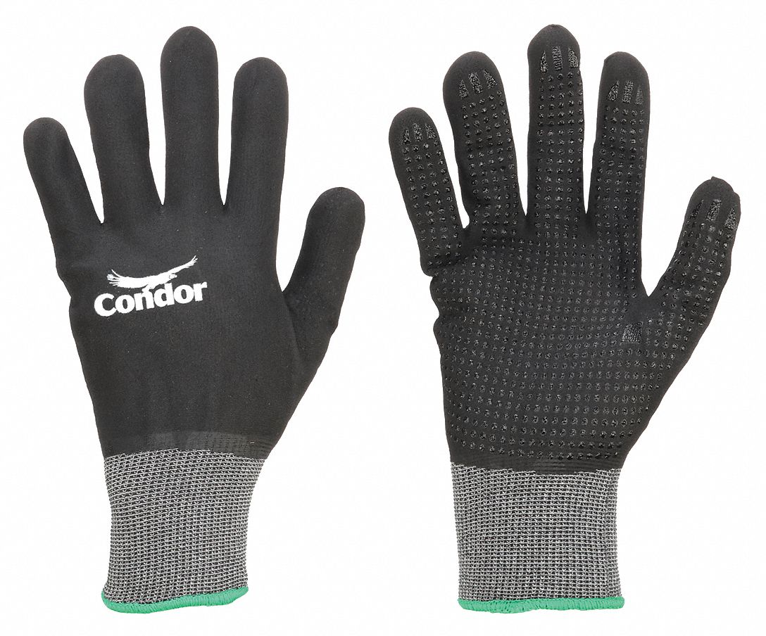 COATED GLOVES,NITRILE/NYLON,S,BLK/GY,PR