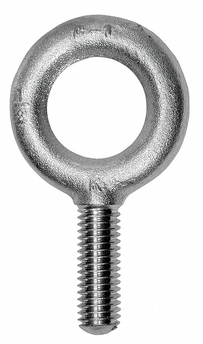 MACHINERY EYE BOLT, WITHOUT SHOULDER, STEEL, PLAIN FINISH, ⅞"-9 THREAD SIZE, 6 IN THREAD L