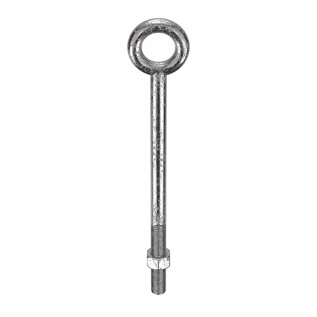 Machinery Eye Bolt: Without Shoulder, 316, Stainless Steel, Plain, 3 in Thread Lg, 6 in Shank Lg