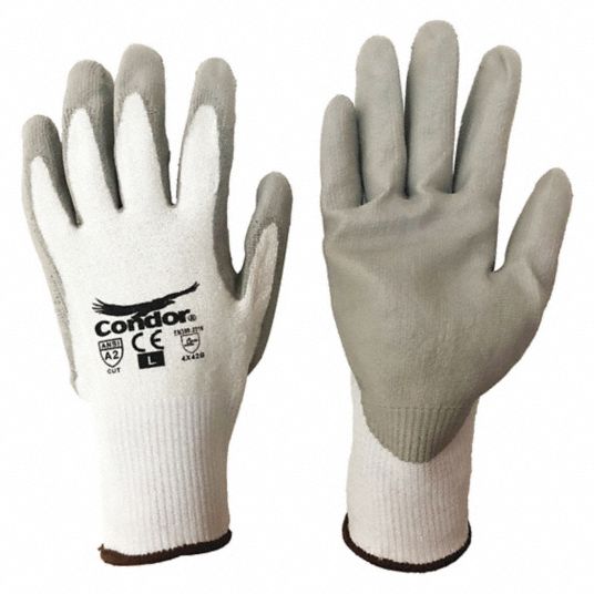 CONDOR Coated Gloves: XL ( 10 ), ANSI Cut Level A2, Palm, Dipped,  Polyurethane, HPPE ( 13 ga ), 1 PR