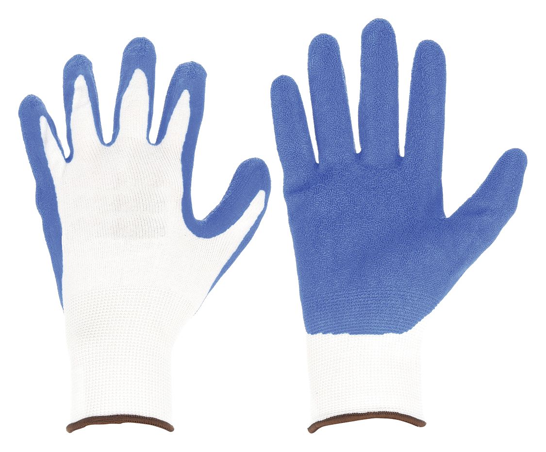 COATED GLOVE,LATEX/NYLON,L,BL/WHT