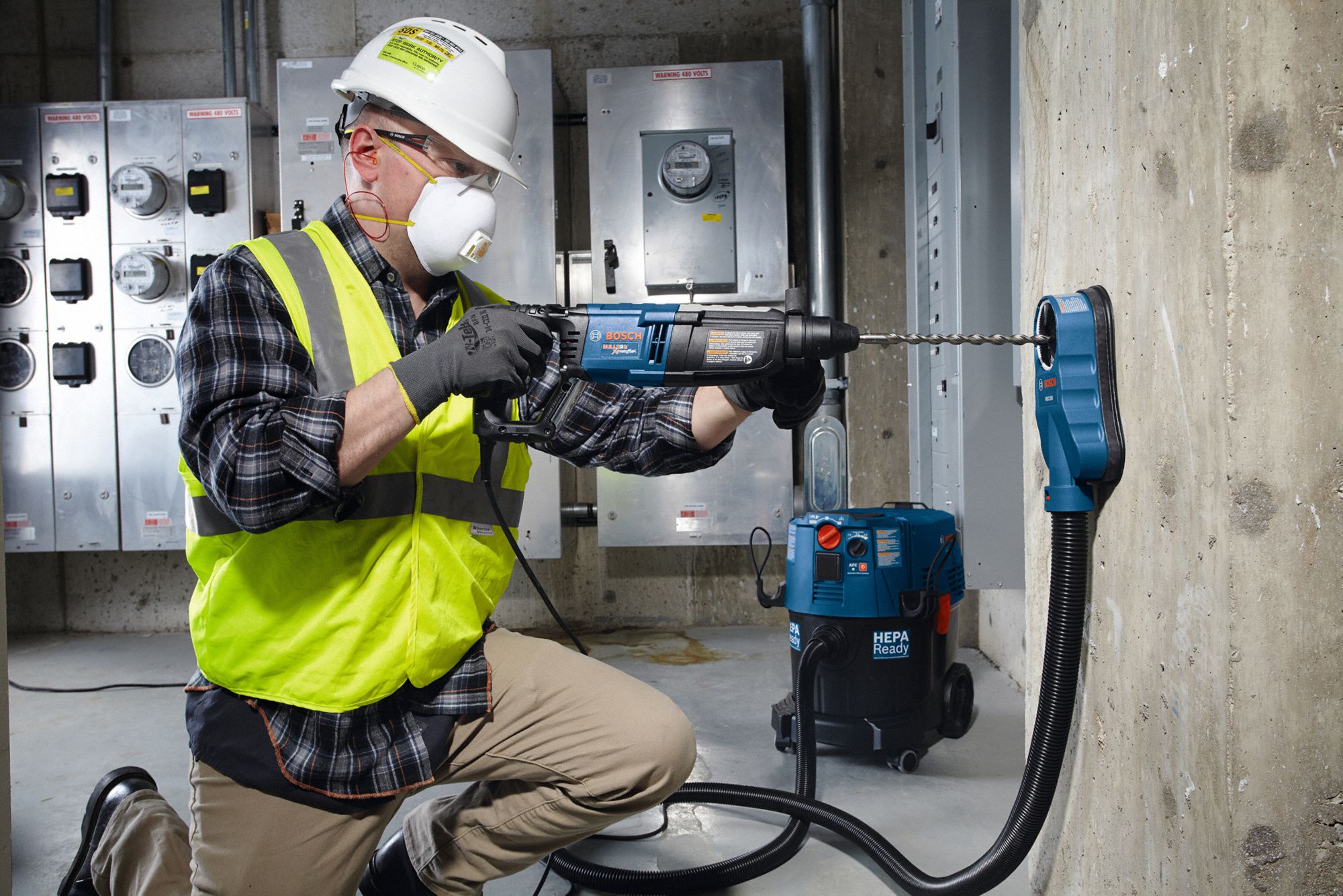 BOSCH Rotary Hammer Drill 3/16 in Drill Bit Size, 4 in Max Drilling Dp