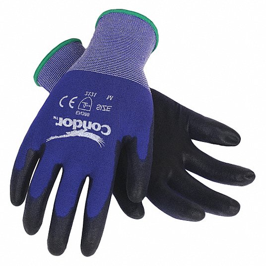 CONDOR 19L448 Coated Gloves,M,White/Blue,PR 