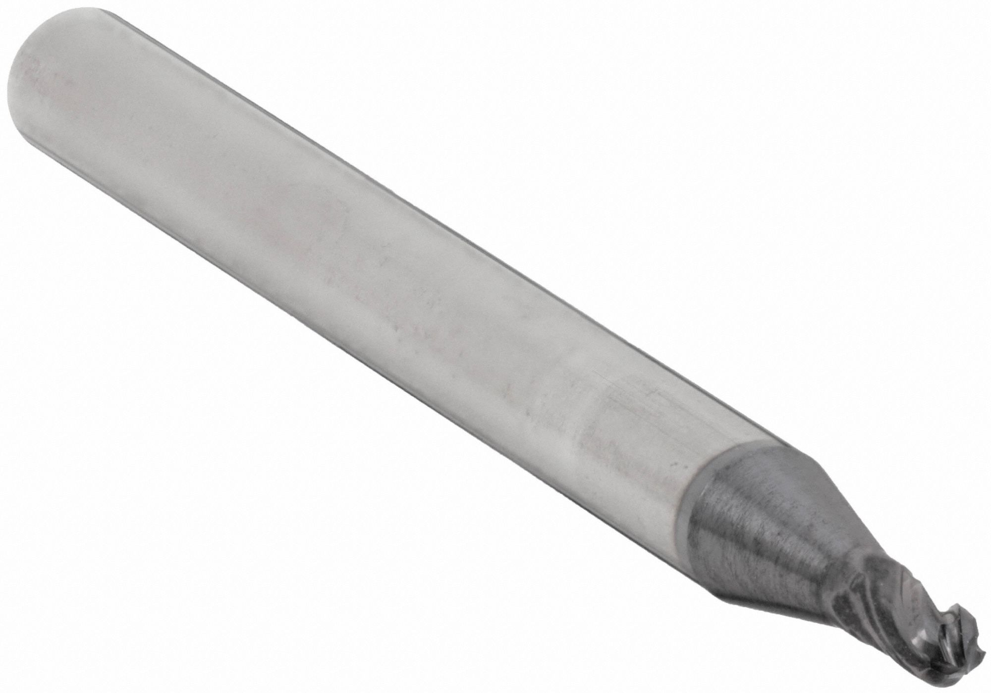 Ball End Mill: Carbide, AlTiN Coated, 4 Flute, 1/16" Mill Dia, 1/8" LOC, 1-1/2" OAL