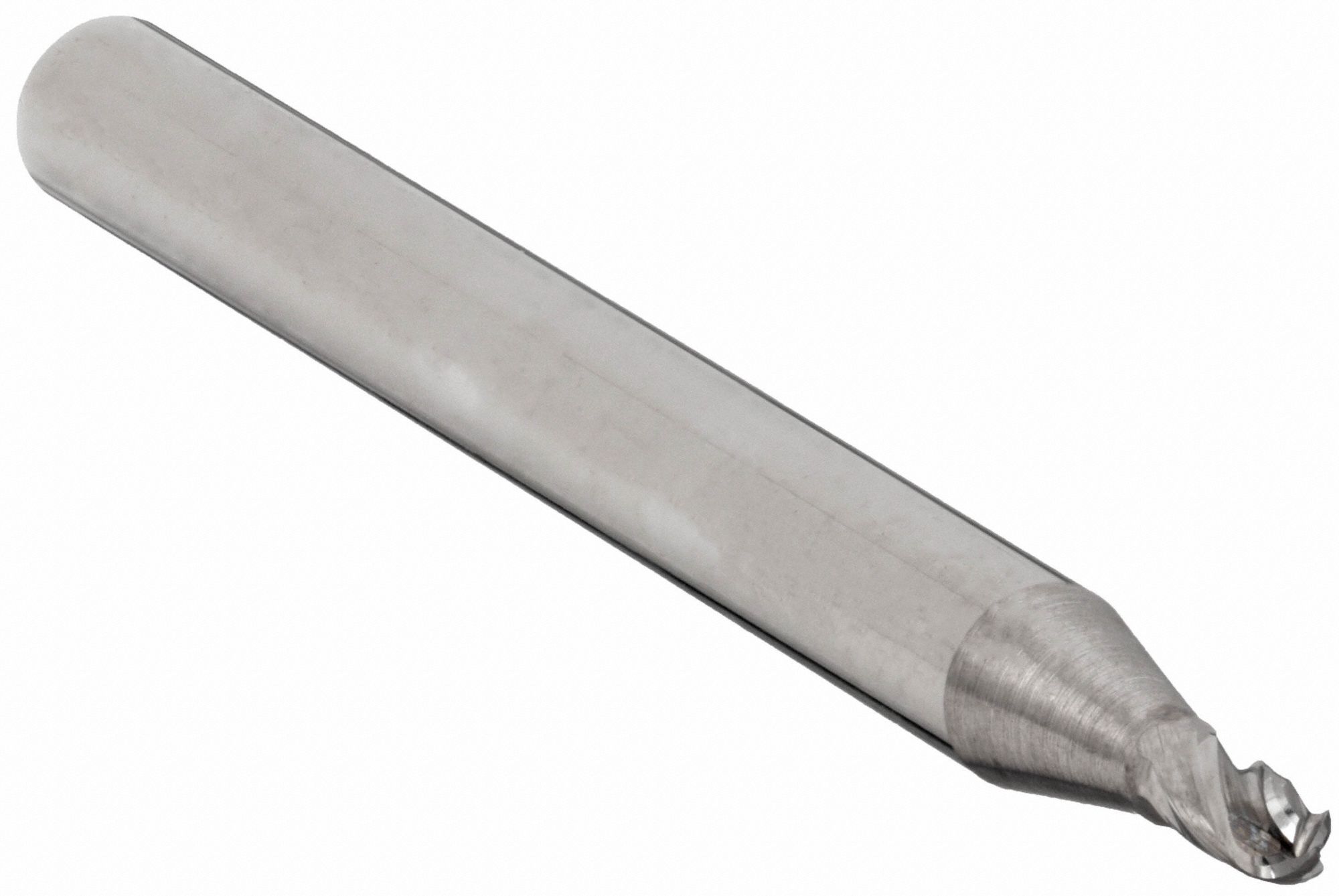 Ball End Mill: Carbide, 4 Flute, 9/64" Mill Dia, 9/32" LOC, 1-1/2" OAL, List 220