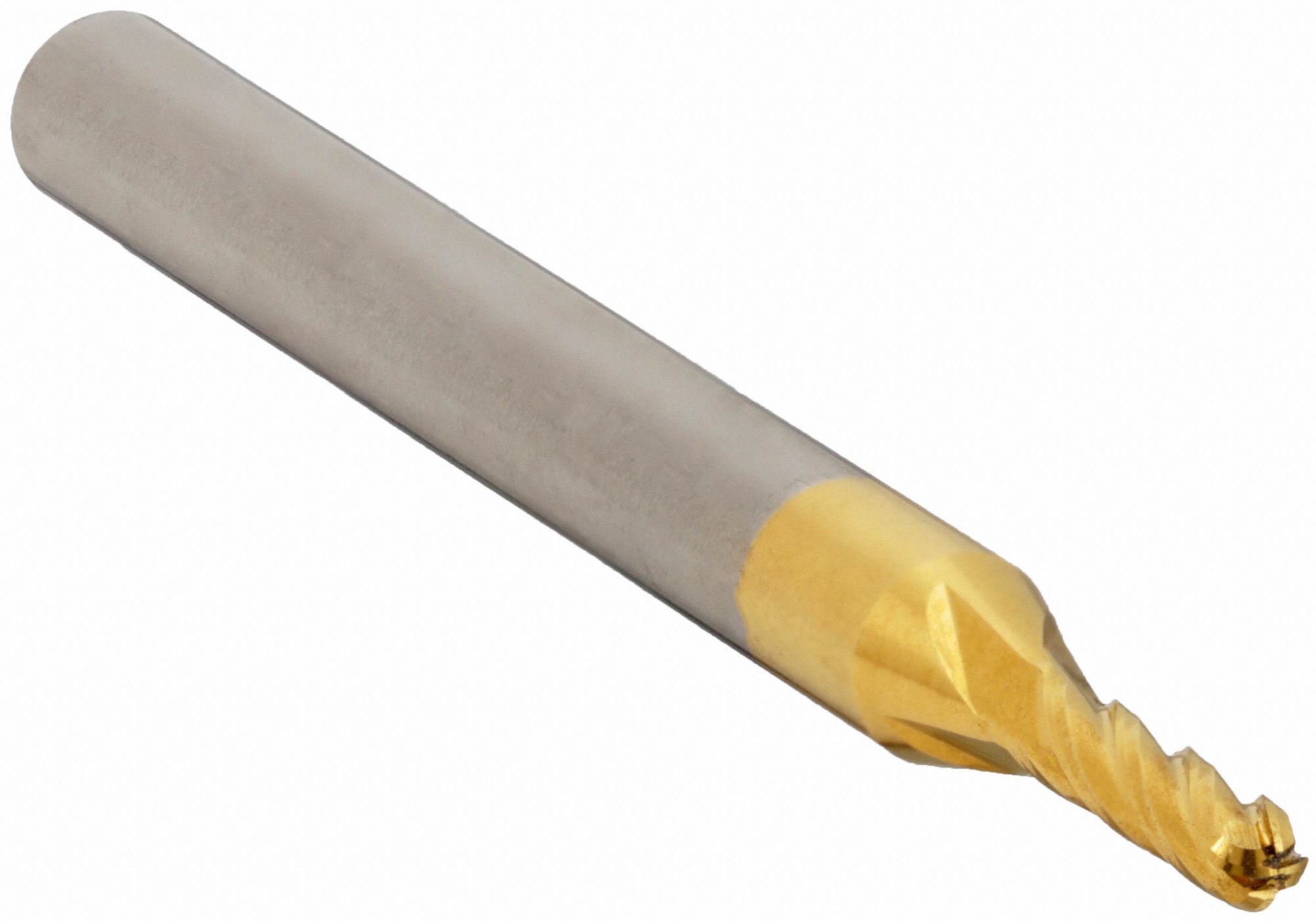 Ball End Mill: Carbide, TiN Coated, 4 Flute, 1 mm Mill Dia, 4 mm LOC, 39 mm OAL