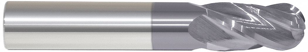 Ball End Mill: Carbide, AlTiN Coated, 4 Flute, 1/2" Mill Dia, 1-1/2" LOC, 4" OAL