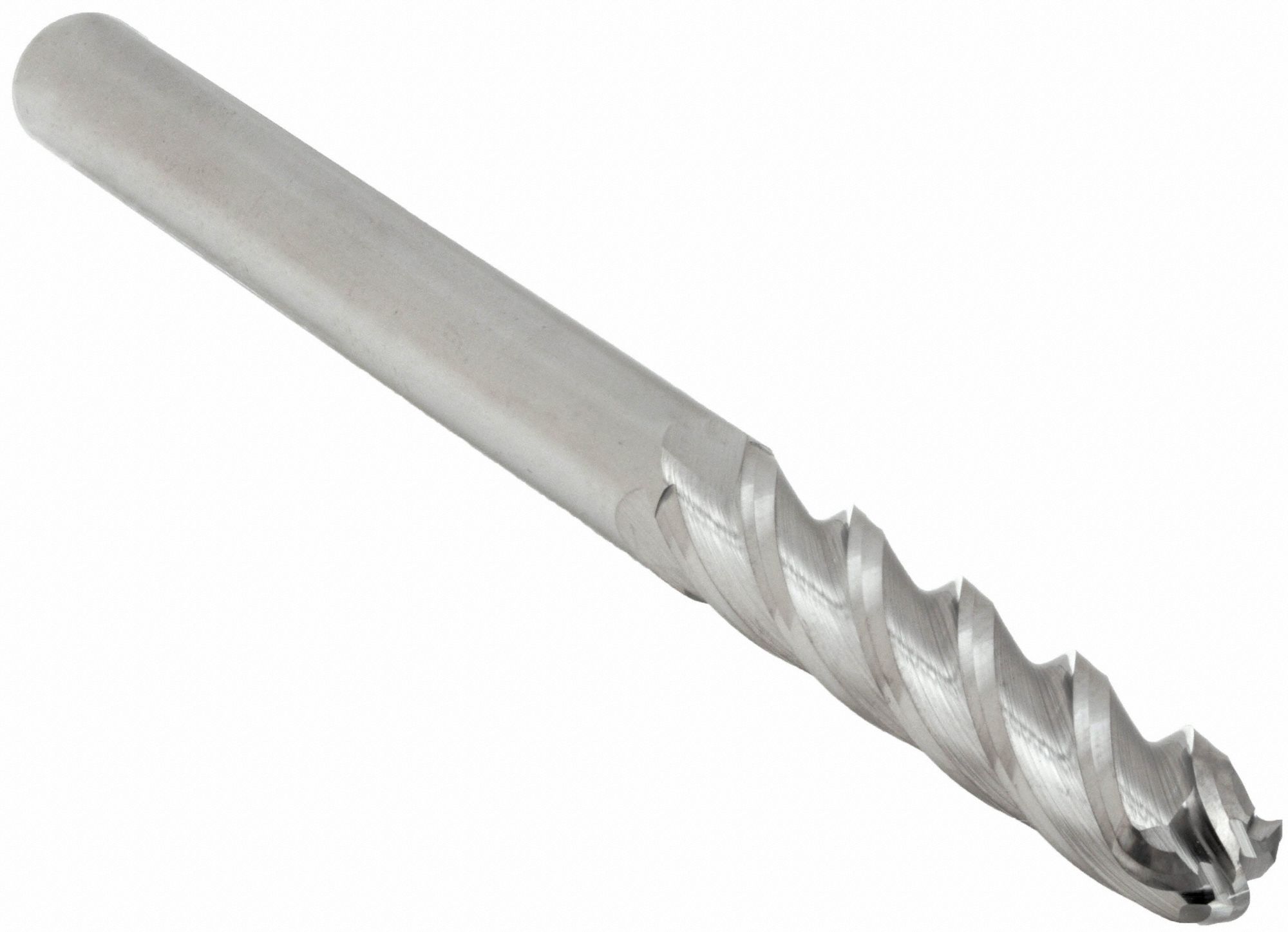 Ball End Mill: Carbide, 4 Flute, 1/4" Mill Dia, 1-1/2" LOC, 6" OAL, List 220