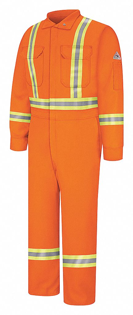 COVERALL, FR, 9OZ, ZIPPER, SNAP CUFF, ORANGE, 48, COTTON/NYLON