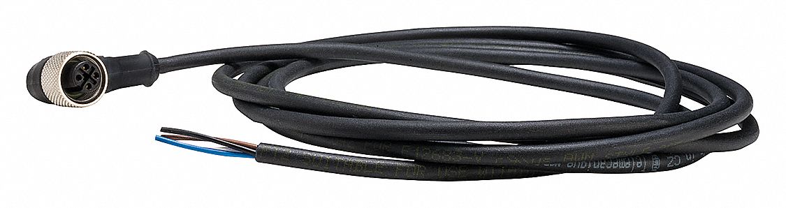 M12 Female Right Angle X Bare Wire, 4 Pins, Cordset - 19MJ18