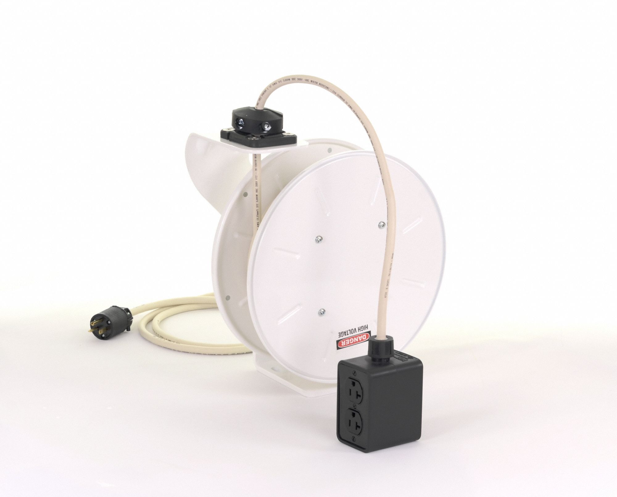 Retractable Cord Reel, 120V AC, Quad Box Receptacle, 25 ft, White Reel  Color, 15.0 - Grainger