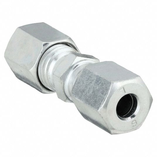 Compression Tube Fitting: Straight Connector, Compression x Compression, 1  13/16 in Overall Lg