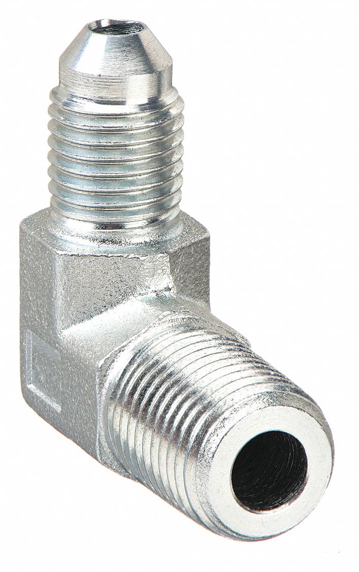 Hydraulic Hose Adapter: 1/4 in x 1/4 in Fitting Size, Female x Male, NPTF x NPTF, Rigid, 90° Elbow
