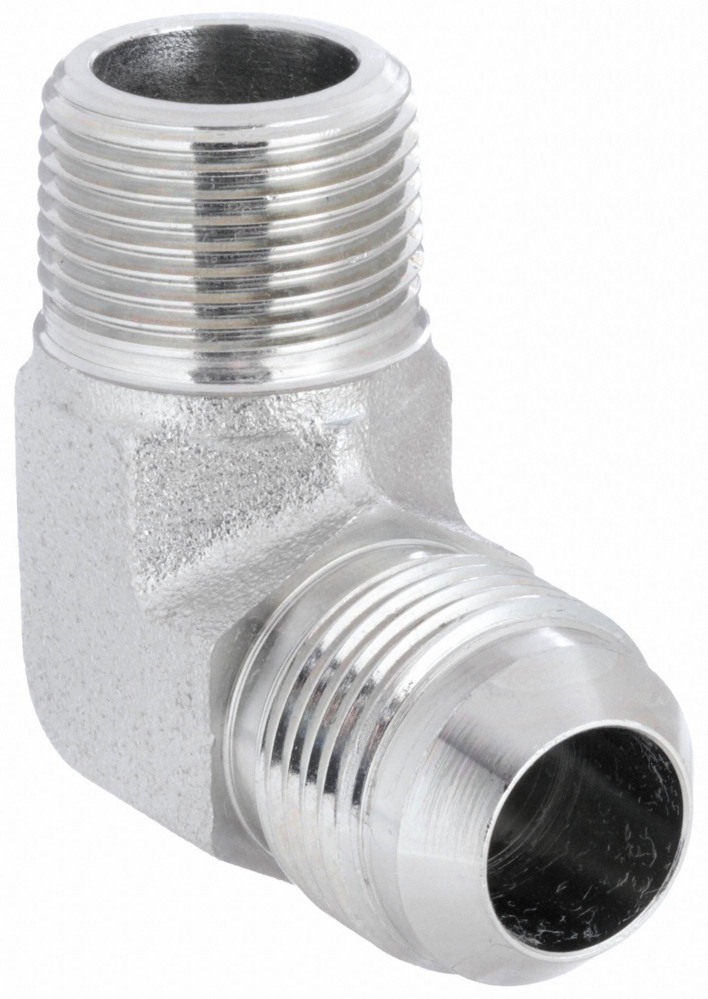 Hydraulic Hose Adapter: 1/2 in x 3/8 in Fitting Size, Male x Male, JIC x BSPT, Rigid, 90° Elbow