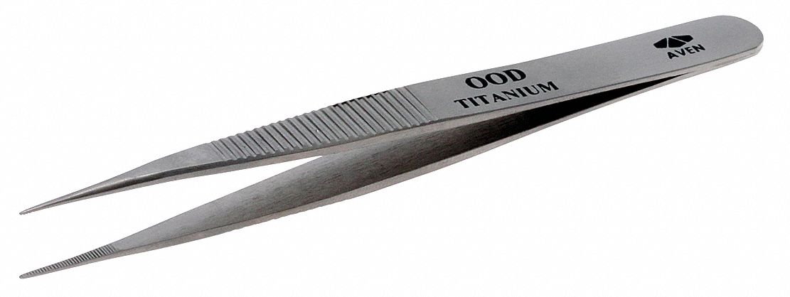 PRECISION TWEEZERS, TITANIUM, POINT, STRAIGHT TIP, 1.06 MM TIP THICK