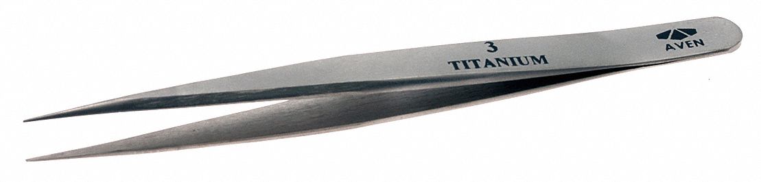 Tweezers: Titanium, Point, Straight Tip, 1.1 mm Tip Thick
