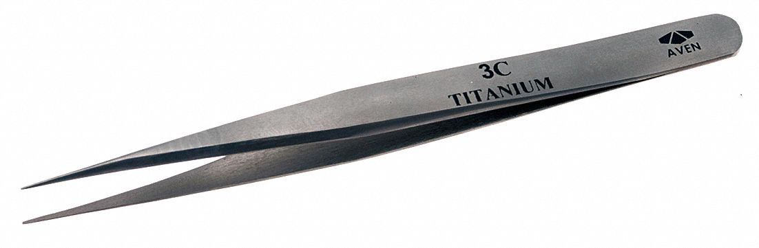 Tweezers: Titanium, Point, Straight Tip, 0.88 mm Tip Thick