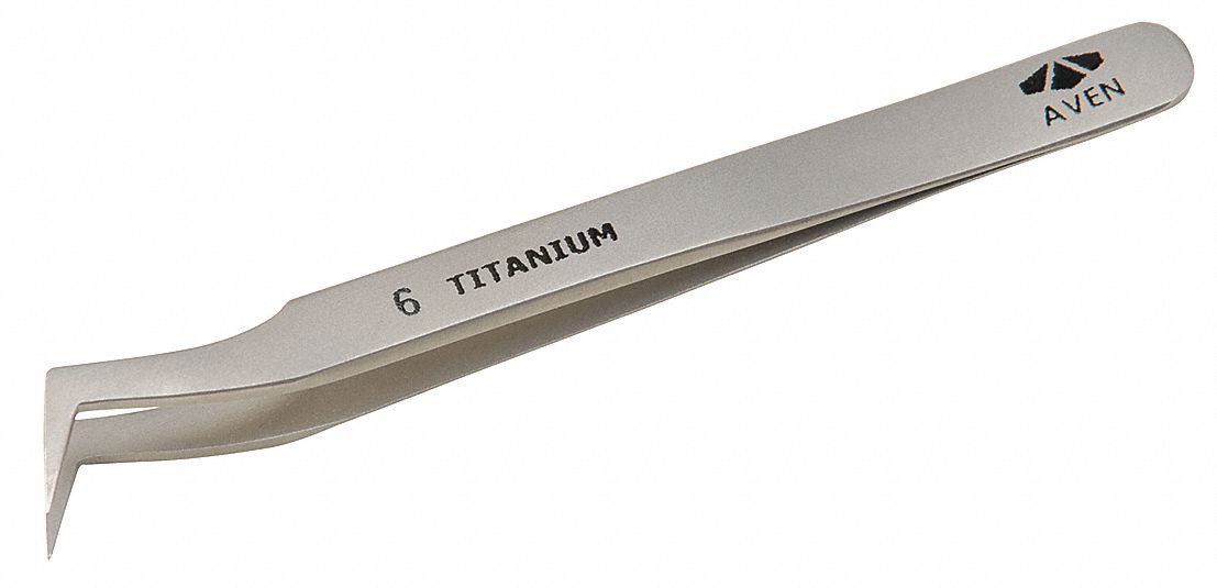 Tweezers: Titanium, Point, Bent Tip, 1.3 mm Tip Thick
