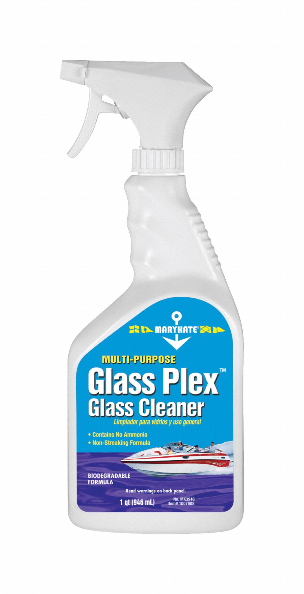 Glass Cleaner: Liquid, Trigger Spray Bottle, 32 oz, Ammonia Free, Unscented