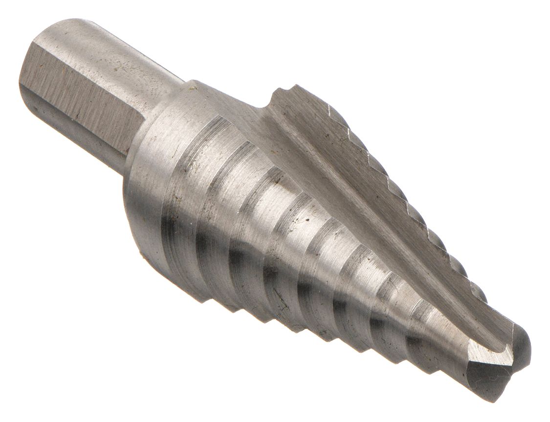 Step Drill Bit: 1/4" to 3/4", HSS, Hex Shank