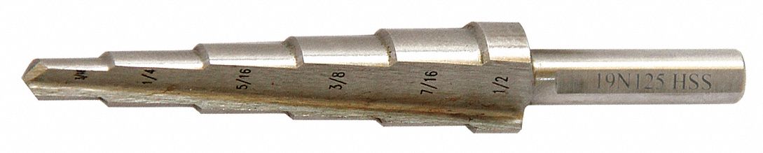 WESTWARD Step Drill Bit, High Speed Steel, Bright (Uncoated), 3/16 in ...
