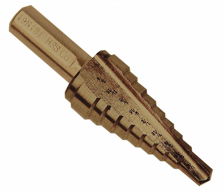 Step Drill Bit, Cobalt, 1/4 in to 3/4 in Size Range, Straight with