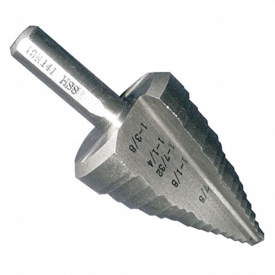 WESTWARD ThreeFlat Step Drill Bit, High Speed Steel, 5 Hole Sizes, 1/
