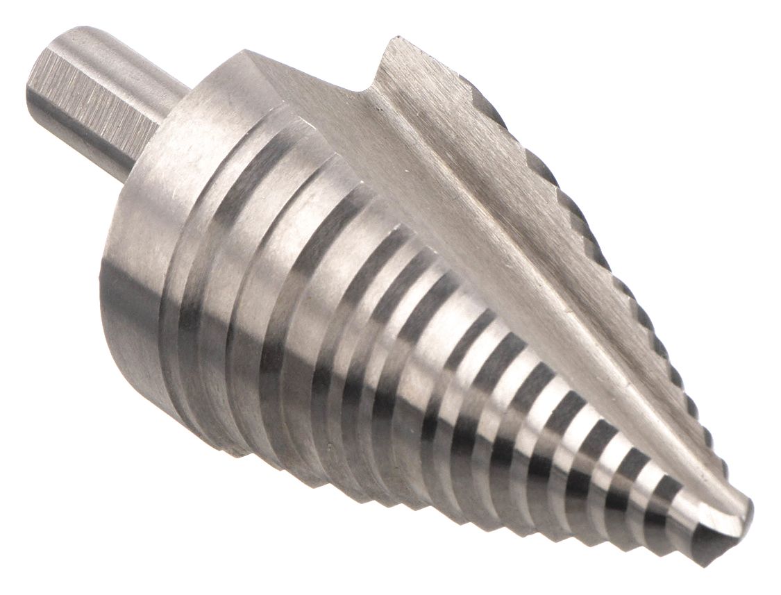 Step Drill Bit: 7/8" to 1-3/8", HSS, Hex Shank