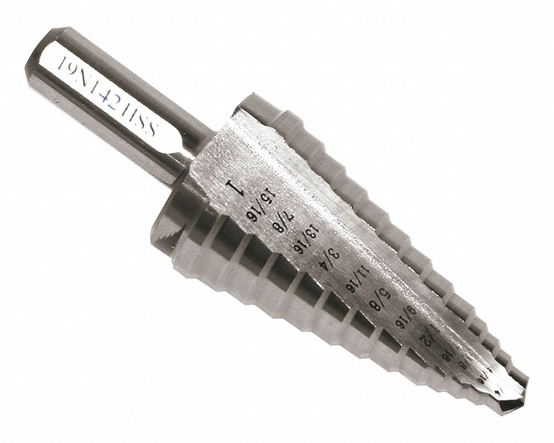 WESTWARD ThreeFlat Step Drill Bit, High Speed Steel, 9 Hole Sizes, 1/
