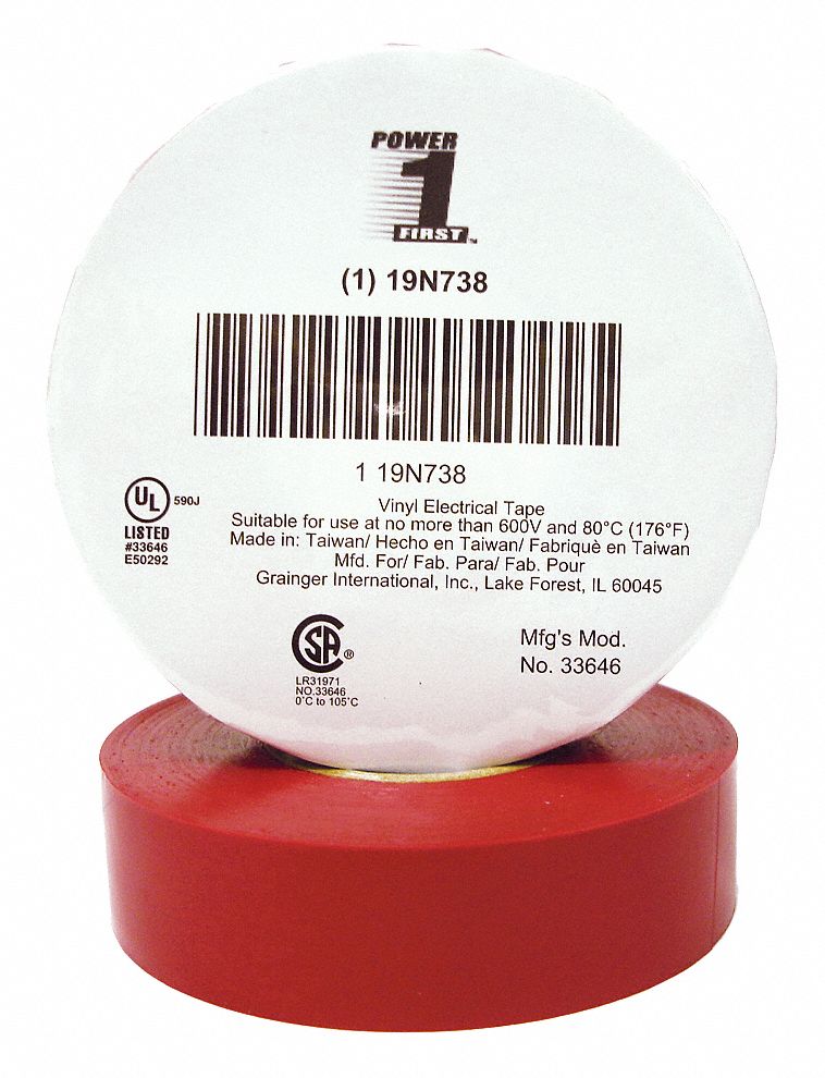 INSULATING ELECTRICAL TAPE, GENERAL PURPOSE, PREMIUM, VINYL, ¾ IN X 66 FT, RED, RED