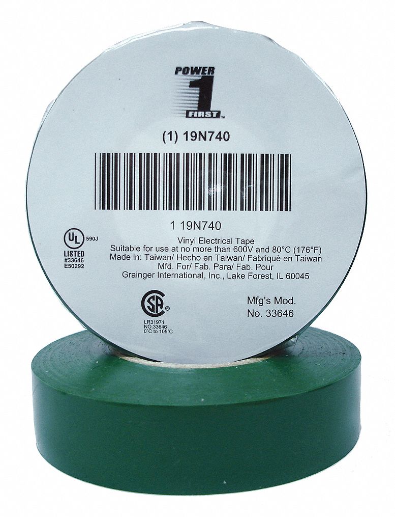 INSULATING ELECTRICAL TAPE, GENERAL PURPOSE, PREMIUM, VINYL, ¾ IN X 66 FT, GREEN